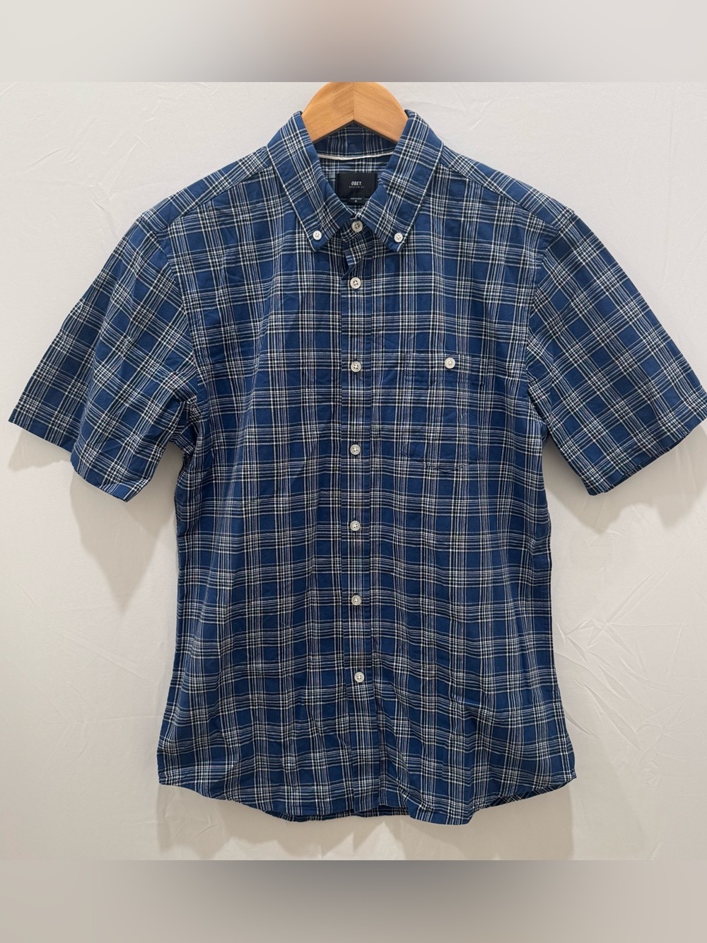 Obey Blue Plaid Short Sleeve Button-Down Shirt